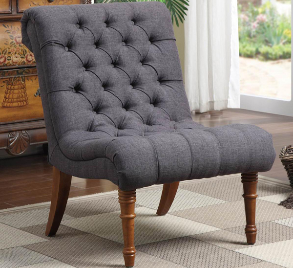 Hotel Surplus Gray Tufted Armless Chair With Turned Legs Gray Tufted Armless Chair With Turned Legs