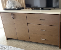 74" Credenza with Built-in Safe and Mini Fridge