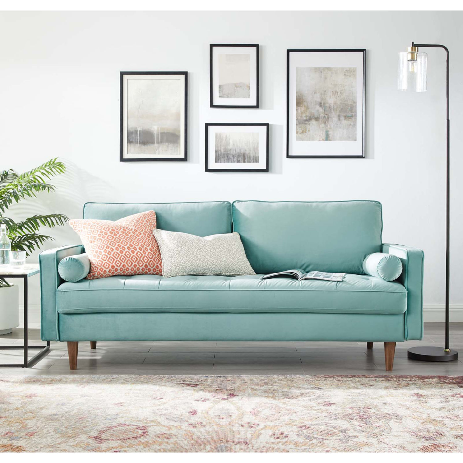 Hotel Surplus "Valerie" MidCentury Inspired Mint Velvet Sofa