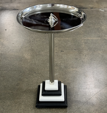 Polished Silver Side Table - Marble Stone Base