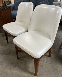 White Faux Leather Dining Chair with Wooden Base