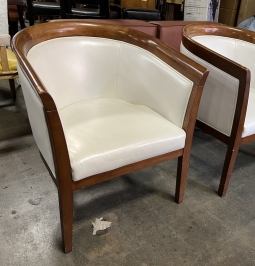 White Faux Leather & Wood Arm Chair