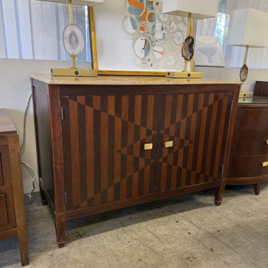 Ritz-Carlton Marina del Rey Wood-Striped Marble Top Cabinet